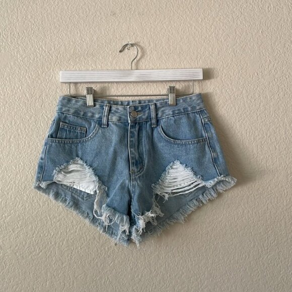 Midrise Cut Offs Jean Shorts Zipper Fly High Cut Distressed - Picture 16 of 16